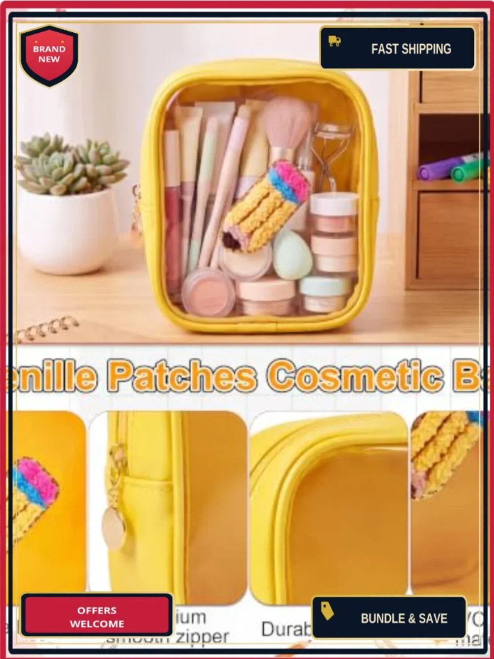 6 Pcs Clear PVC Cosmetic Bags with Zipper, Waterproof Makeup Pouch Pencil Case